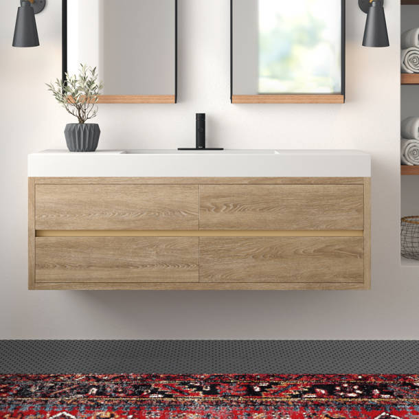 Wade Logan® 60'' Wall Mounted Single Bathroom Vanity with Plastic Top